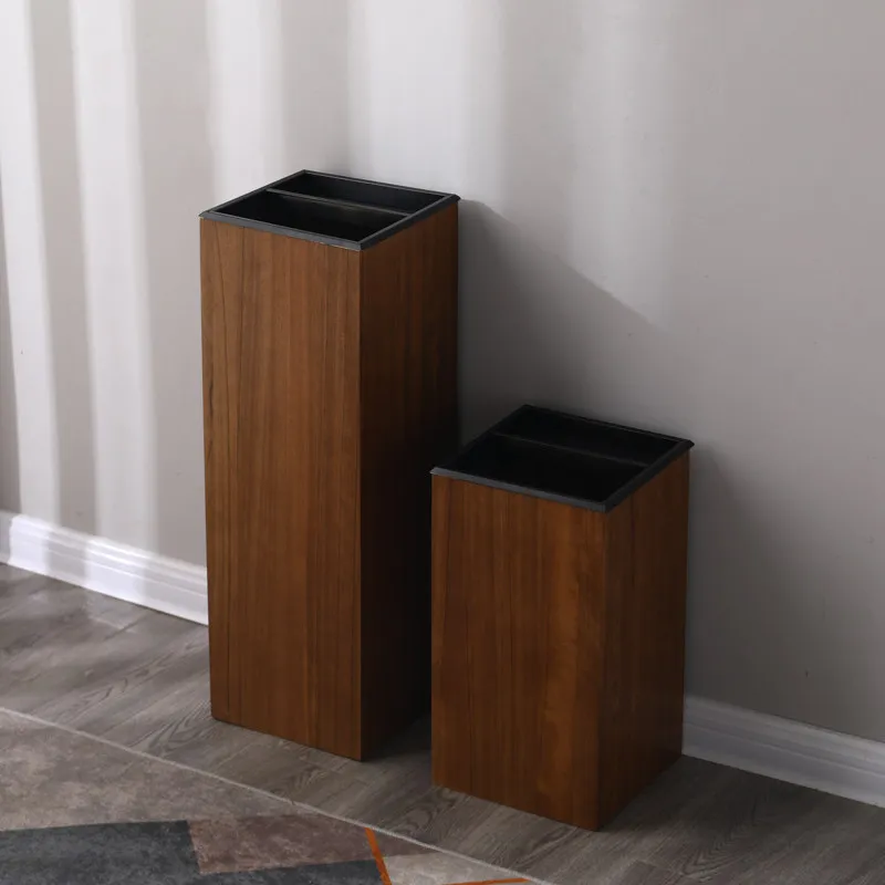 Half-open hotel trash can with ashtray lobby vertical large household wooden high-end elevator entrance trash can