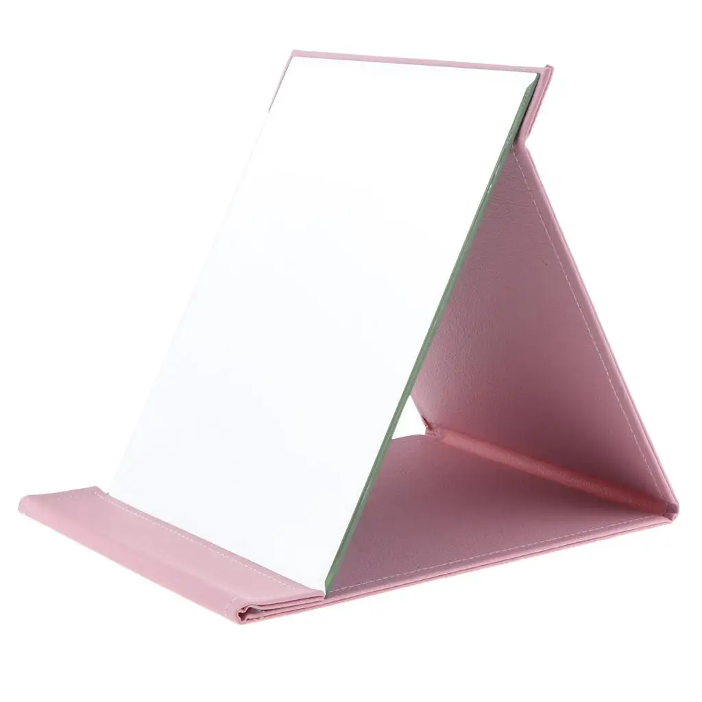 Draagbare opvouwbare make-upspiegel, slank PU-leer opvouwbare compacte make-up tafelblad cosmetische reisspiegel met staand, L