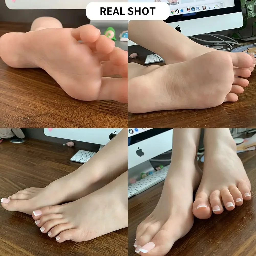 Eyung 8TH Realistic Silicone Life Size Female Model Feet Display Jewelry Sandals Socks Art Collection with Nails a Pair of Feet