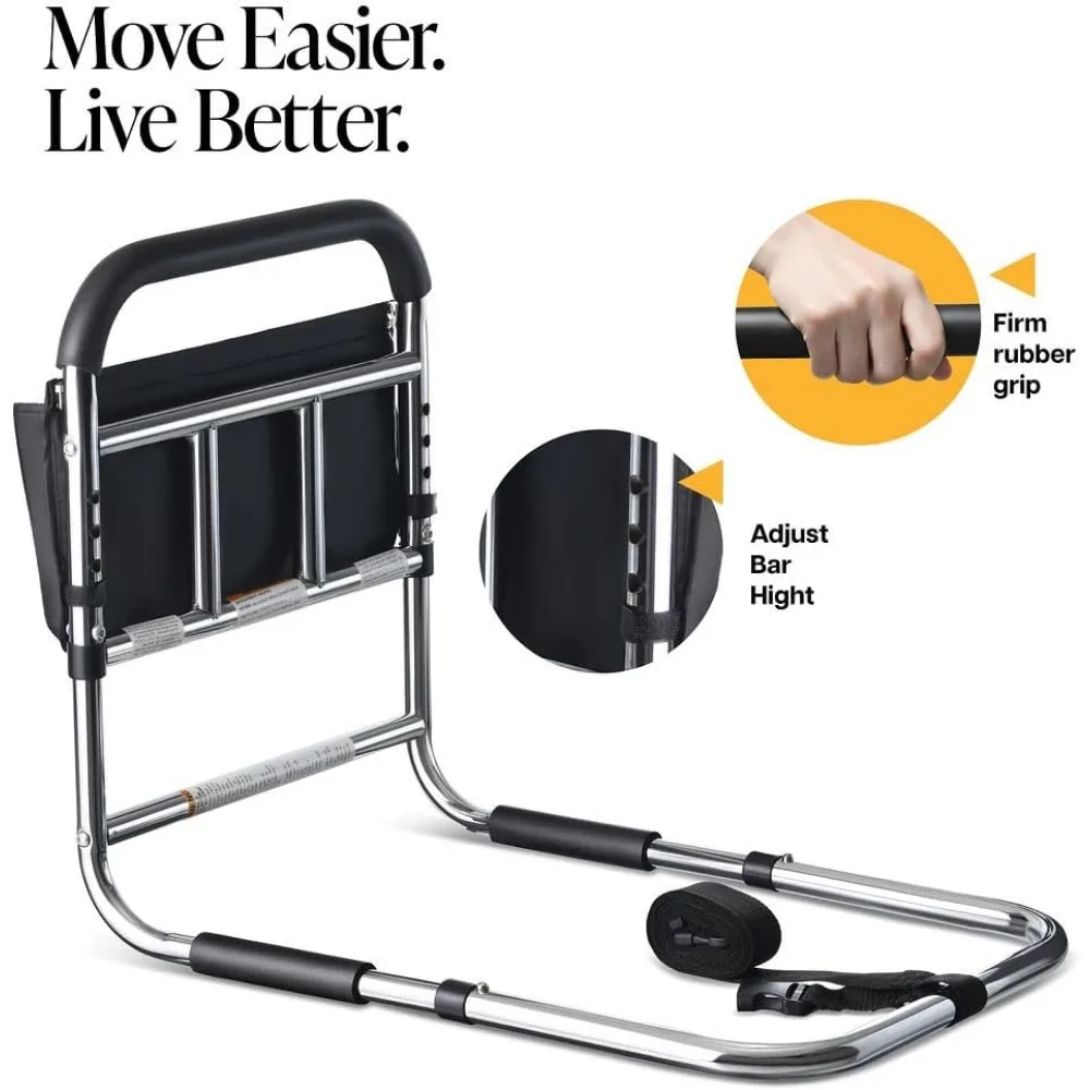Bed Assist Rail for Seniors, ASTM Approved Safety Bar with Storage Pocket and Floor Support for Easy Bed Access