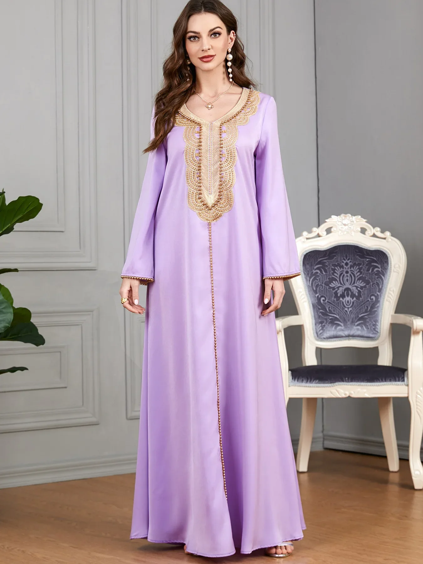 Ramadan Muslim Dress Eid Beaded Abayas Dubai Kaftan Turkey Robe for Women Islam Jalabiya Femme Musulmane Vestidos Caftan Longue