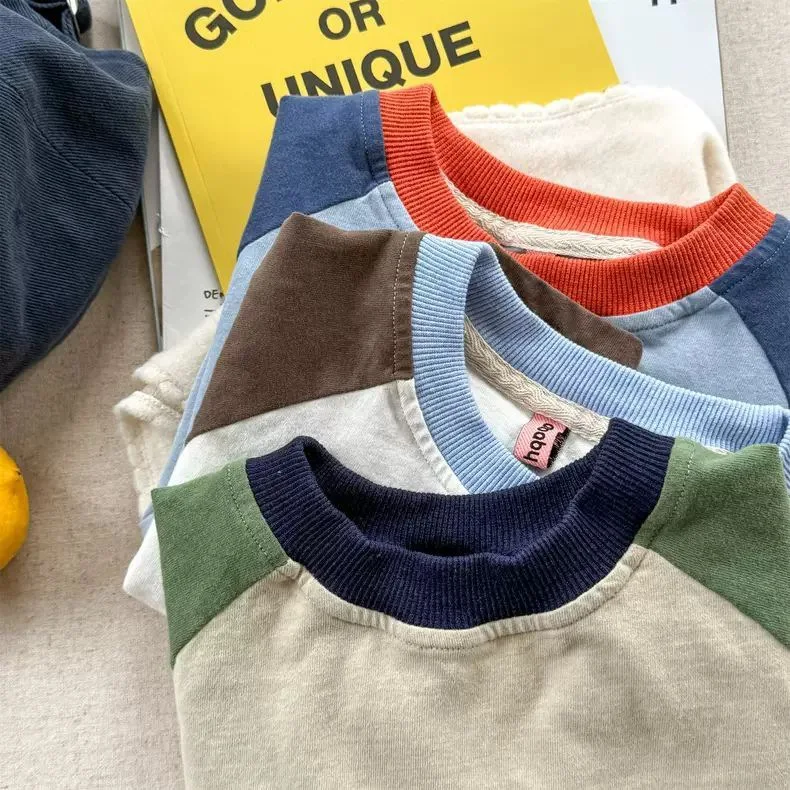 RAISE Spring 2026 Kids Boys Long Sleeves Letter Printed Cotton Children Boys Pullovers Ins Raglan Sleeve Spliced Baby Boys Top