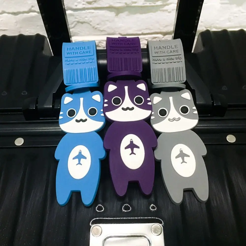 لطيف الكرتون السفر الأمتعة علامة القط حقيبة يد التسمية الصعود تمرير PVC الأمتعة اسم العلامات طائرة حقيبة العلامة السيدات/الفتيات