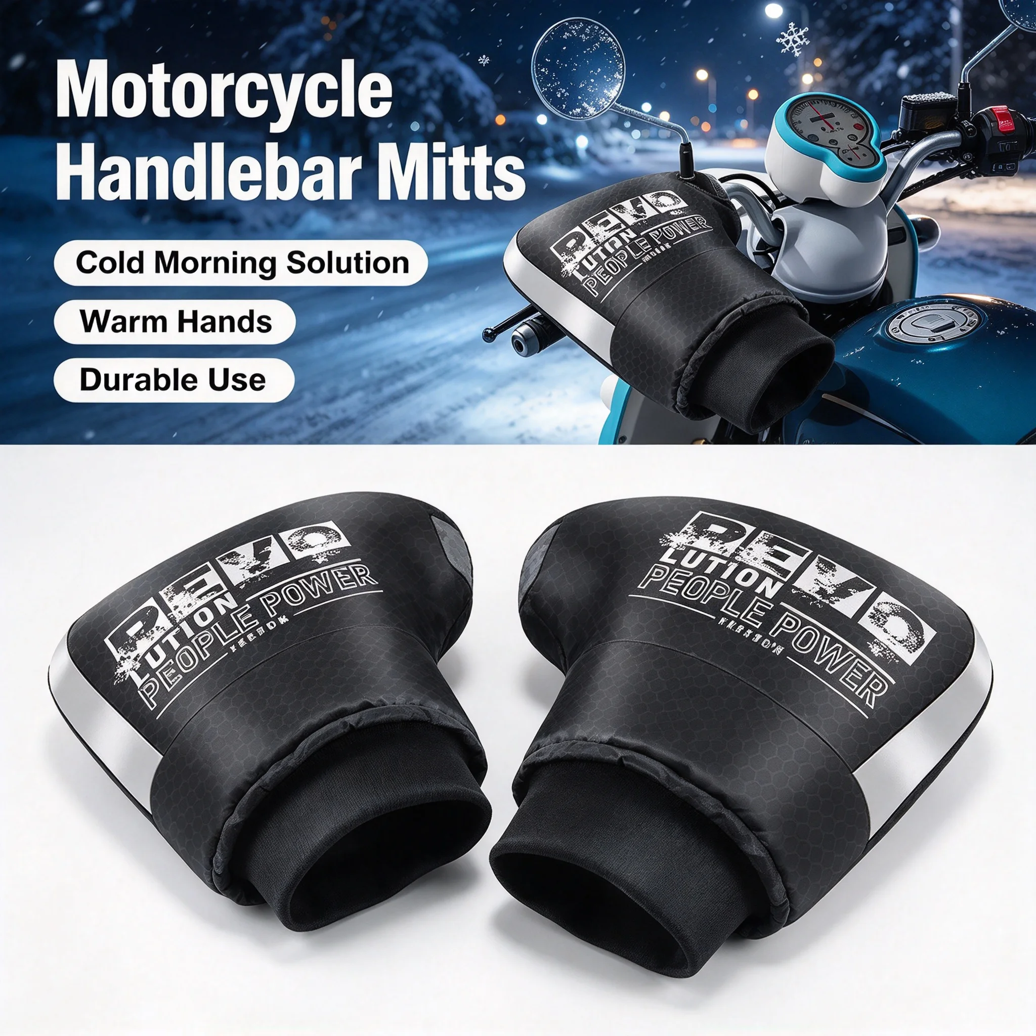 Winter Motorcycle Gloves Windproof Cycling Handlebar Muffs 1 Pair Waterproof Handle Bar Mitts Snowmobile E-Bike Thermal Gloves