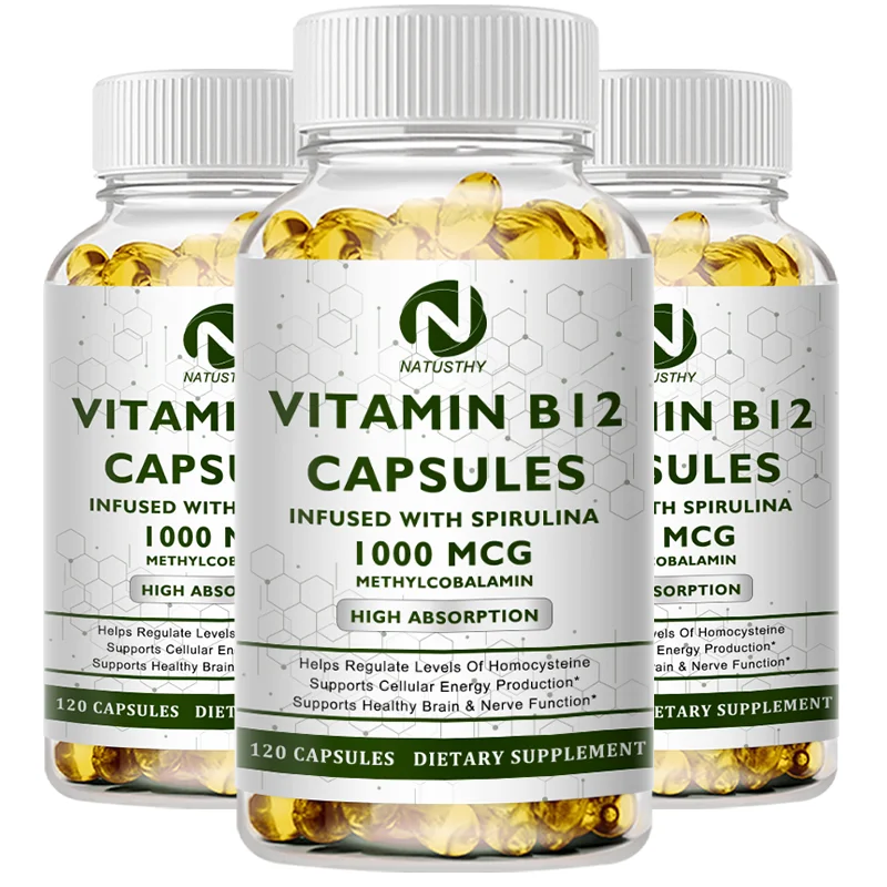 1000mcg Vitamin B12 Capsules With Organic Spirulina - Immune Nervous System - Support Mental Clarity - Energy Metabolism Support