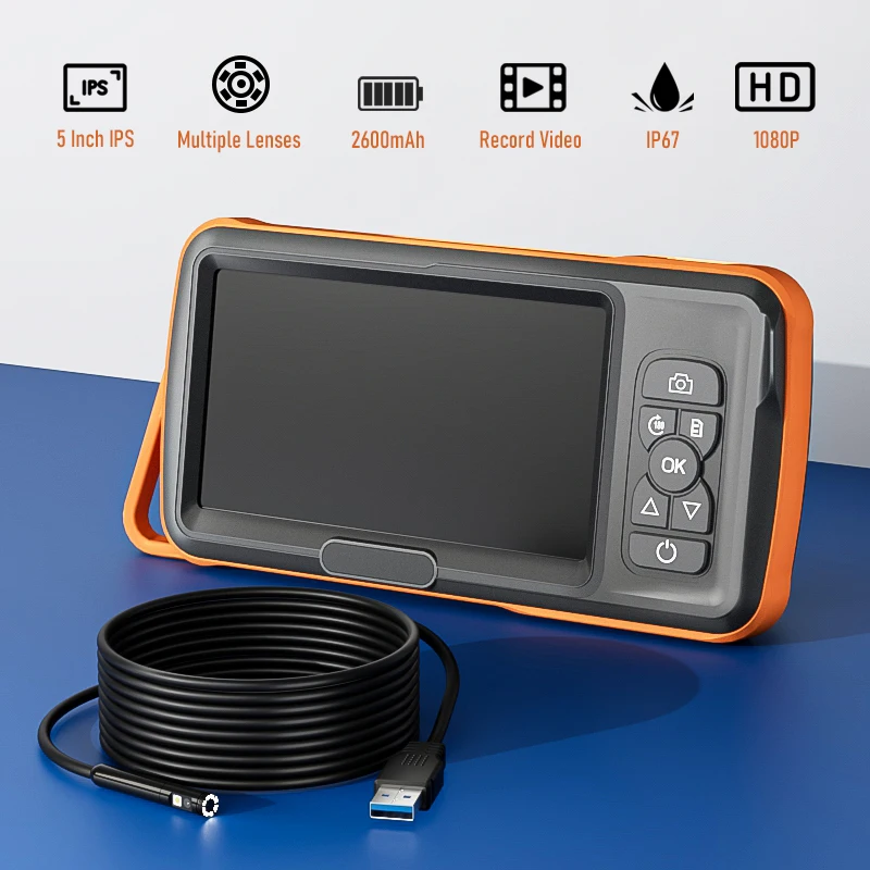 Industrial Endoscope 5 Inch IPS Screen Automotive Inspection Borescope Video Autofocus Camera Single Dual Triple Lens USB Probe