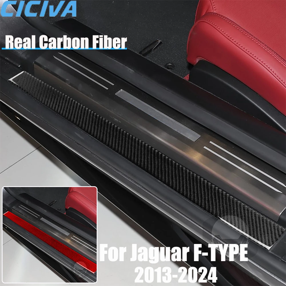 Real Carbon Fiber Car Accessories Door Sill Trim Cover Soft Sticker For Jaguar F-type 2013 2014 15 16 17 18 19 20 21 22 23 24