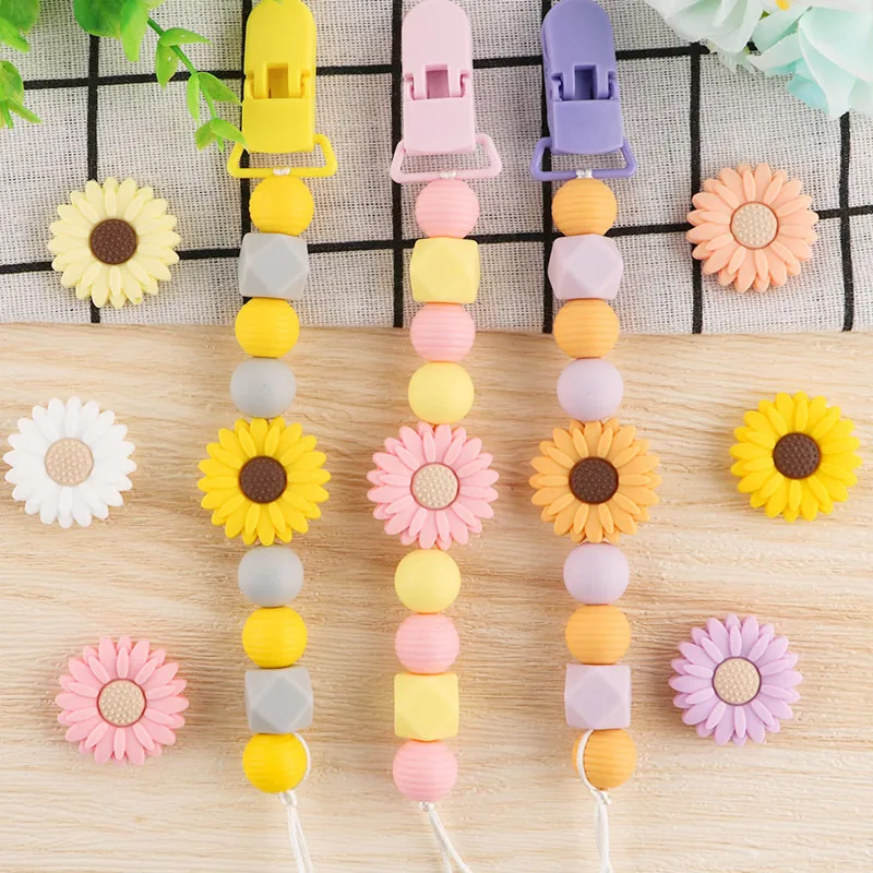 20pcs 30mm Sunflower Mini Silicone Beads DIY Pacifier Chain Necklace Jewelry Making Kids Care Products Accessories BPA Free