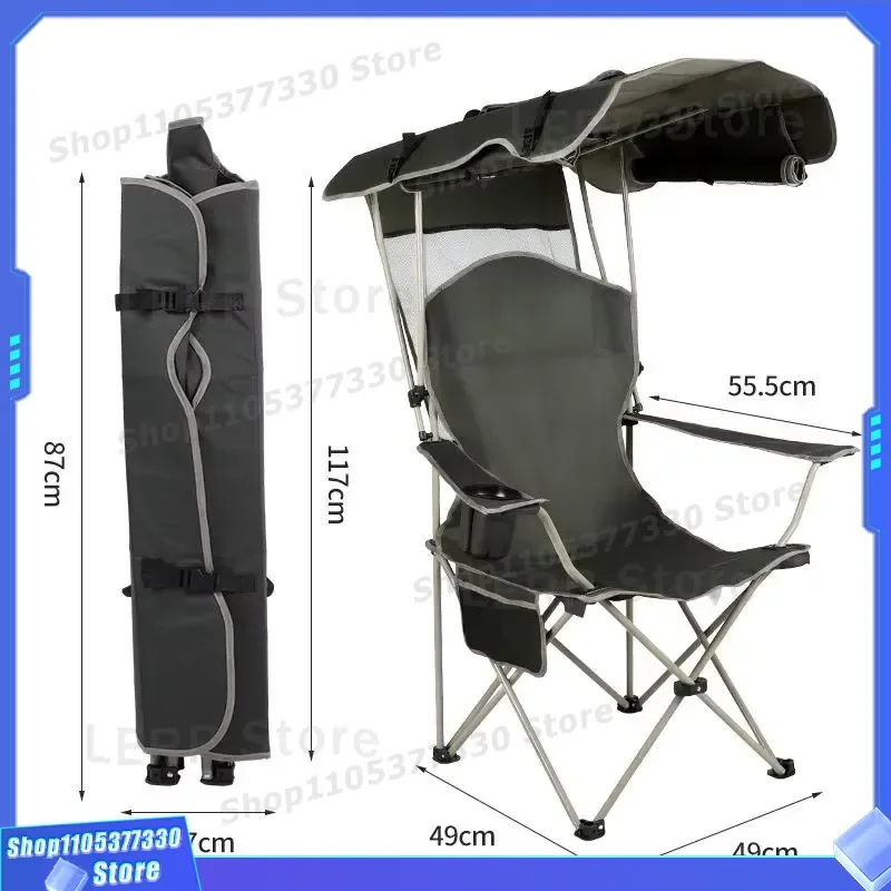 Portable Folding Beach Chair with Canopy Sunshade Armchair for Outdoor Camping Fishing BBQ Daily Leisure Lounger Seat Outdoor