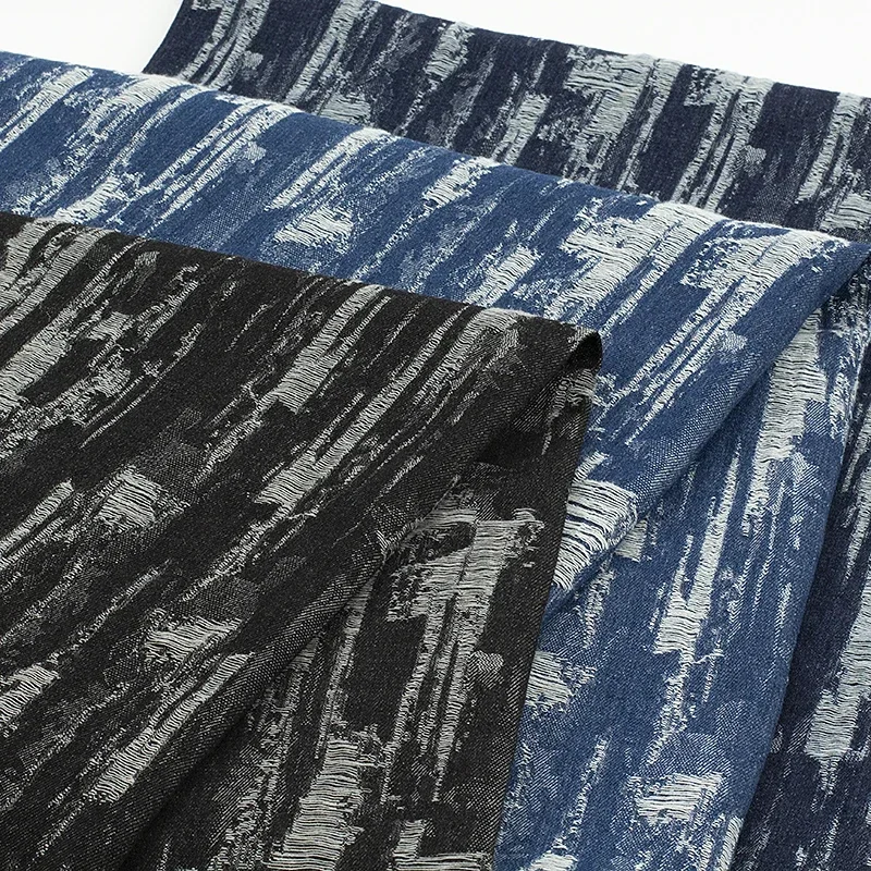 

Изношенная жаккардовая джинсовая ткань Синяя толстая сумка Пальто Брюки Платье Жилет DIY Шитье Оптовая продажа Материал Ткань по метрам