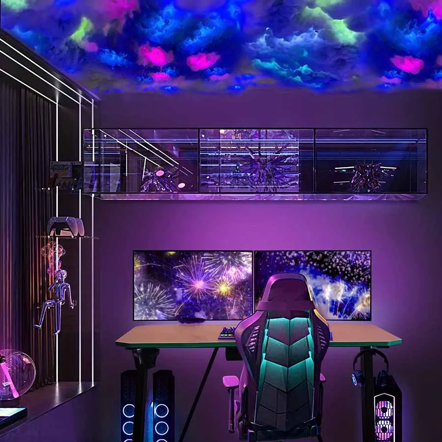 LED 3D Lightning Cloud Light Strip 9.8FT USB-stekker Afstandsbediening Dimbaar Kleurrijke sfeer Slaapkamerdecoratie Nachtlampje