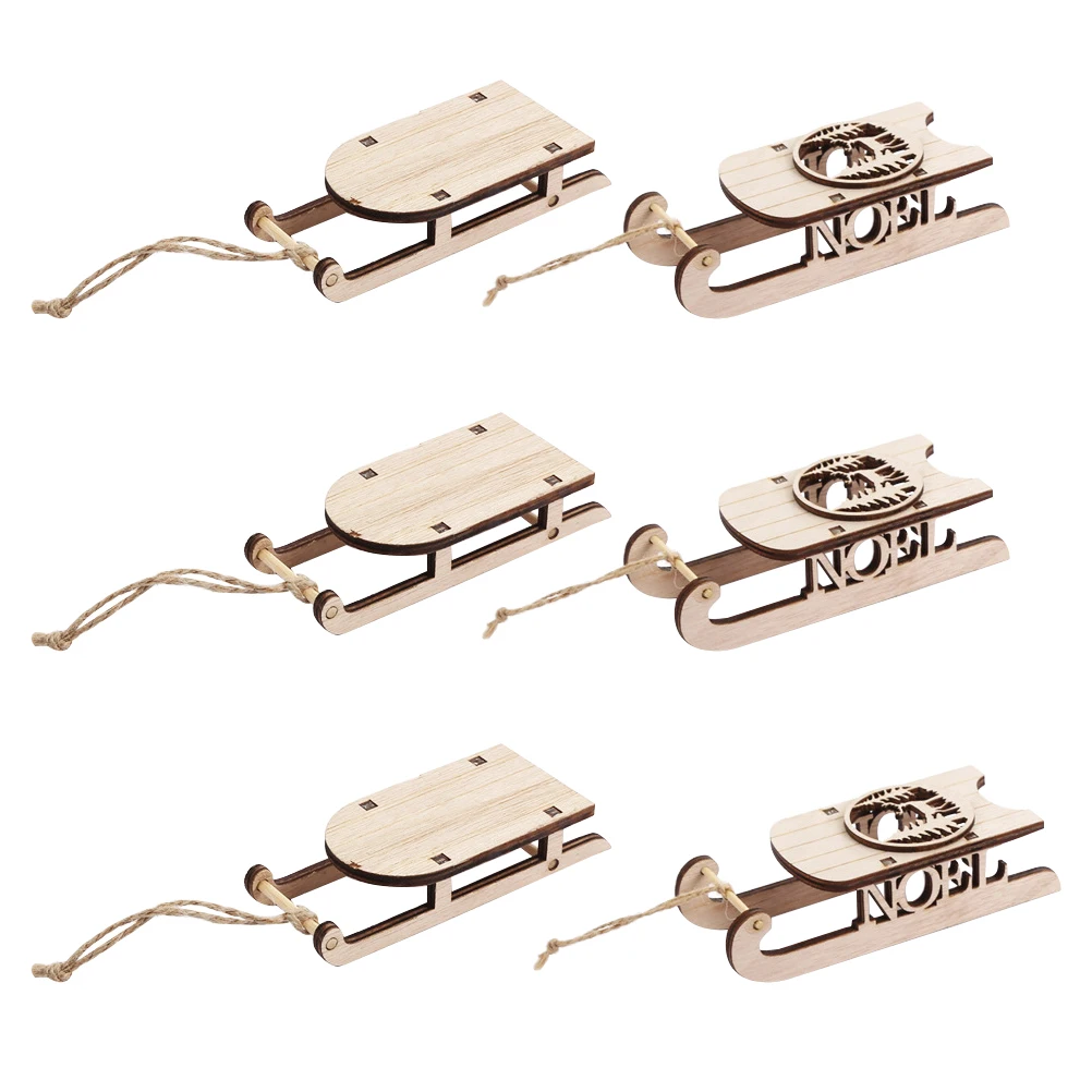 

6pcs Wooden Sleigh Pendants Miniature Rustic Sled Ornament Christmas Tree Decorative Pendant Diy Unfinished Wood Sled Adornment
