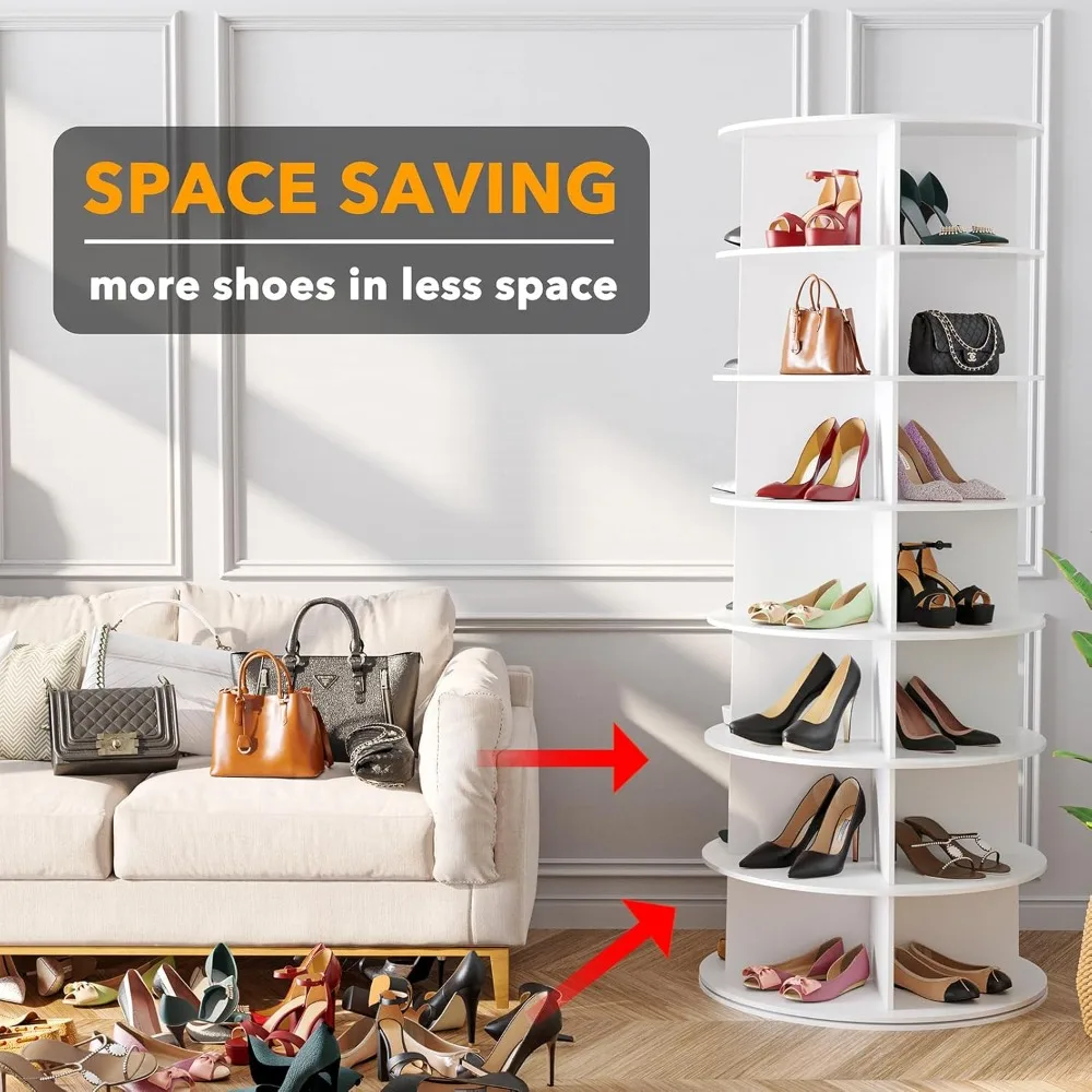 

7 Tier Rotating Shoe Rack Tower, Spinning Shoe Display Lazy Susan, Revolving 360 Shoe Rack Storage Round Carousel,