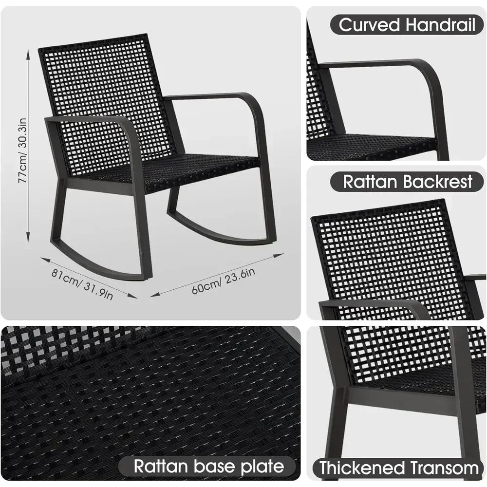 3-Piece Outdoor Patio Furniture Set with Rocking Chairs, Ideal for Garden, Balcony, Poolside, Backyard in Blue