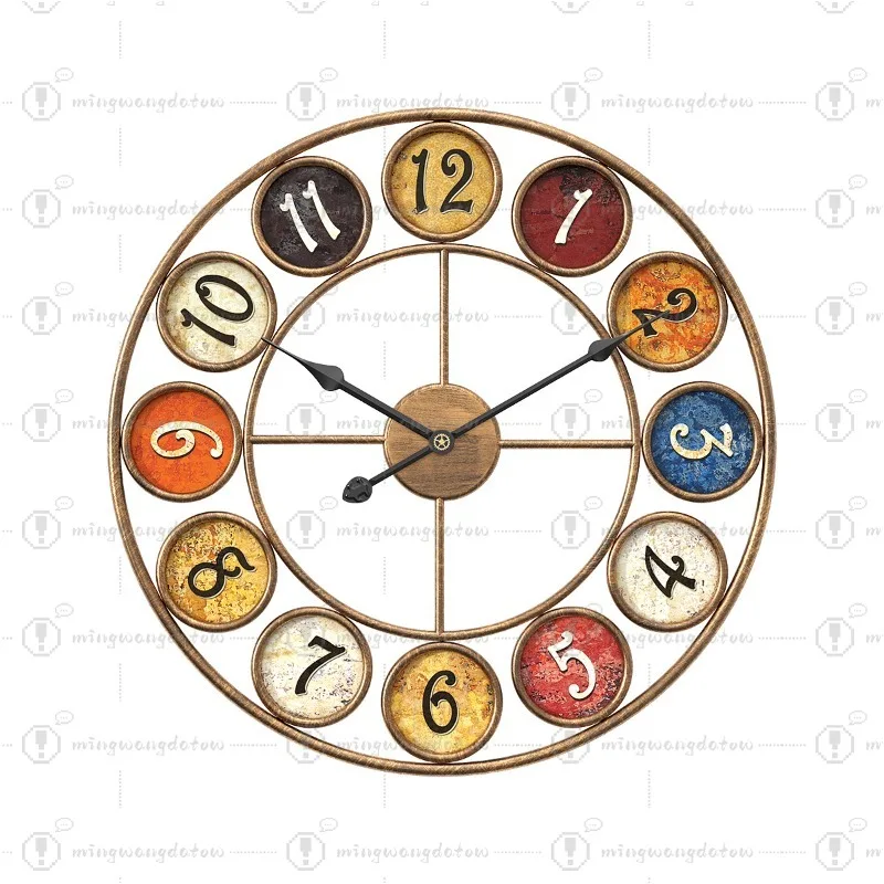 Creative Retro Iron Wall Clock for Living Room & Study, Minimalist Design Decorative Wall Clock for Background Wall