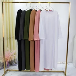 Abiti lunghi da donna Ramadan Solid girocollo, abito lungo allentato a maniche lunghe abaya musulmano, abbigliamento donna