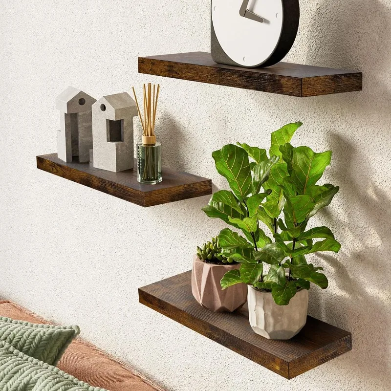 Floating Wood Shelves - Wall Mounted for Bathroom,Bedroom,Living Room,Kitchen,Small Hanging Shelf for Books/Storage