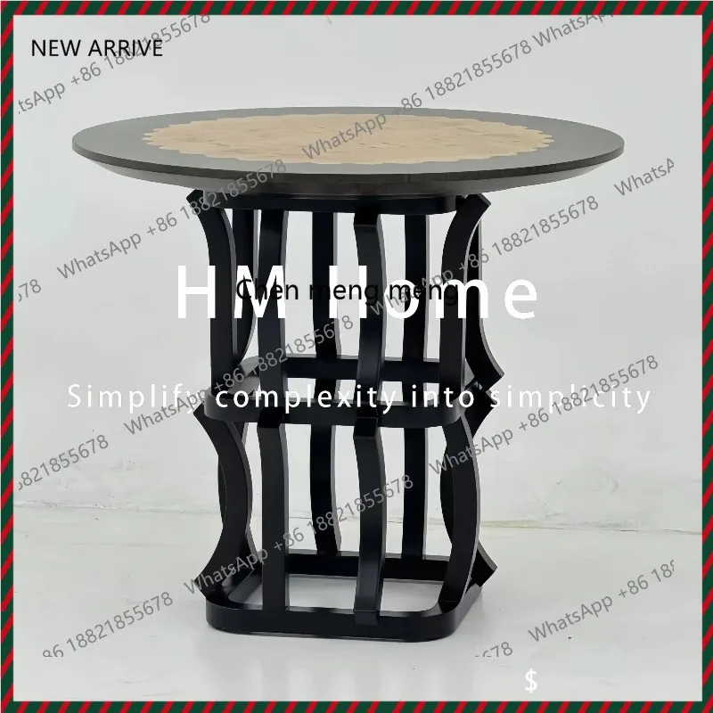 

Medieval style solid wood home living room round dining table designer light luxury retro style tree tumor skin dining