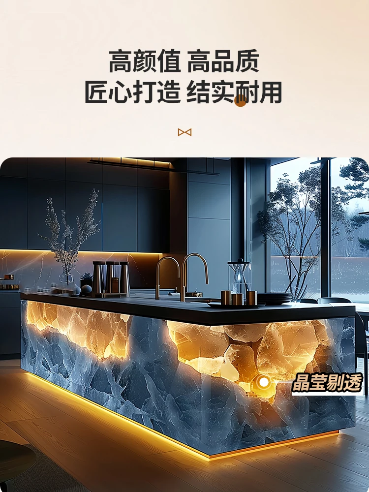 Modern simple jade island high-end custom designer light luxury art villa kitchen advanced island