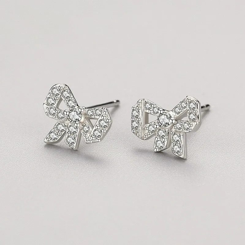 

S925 Серебряные шпильки с бантом Aretes Модные украшения Корейские украшения Серьги с цирконом