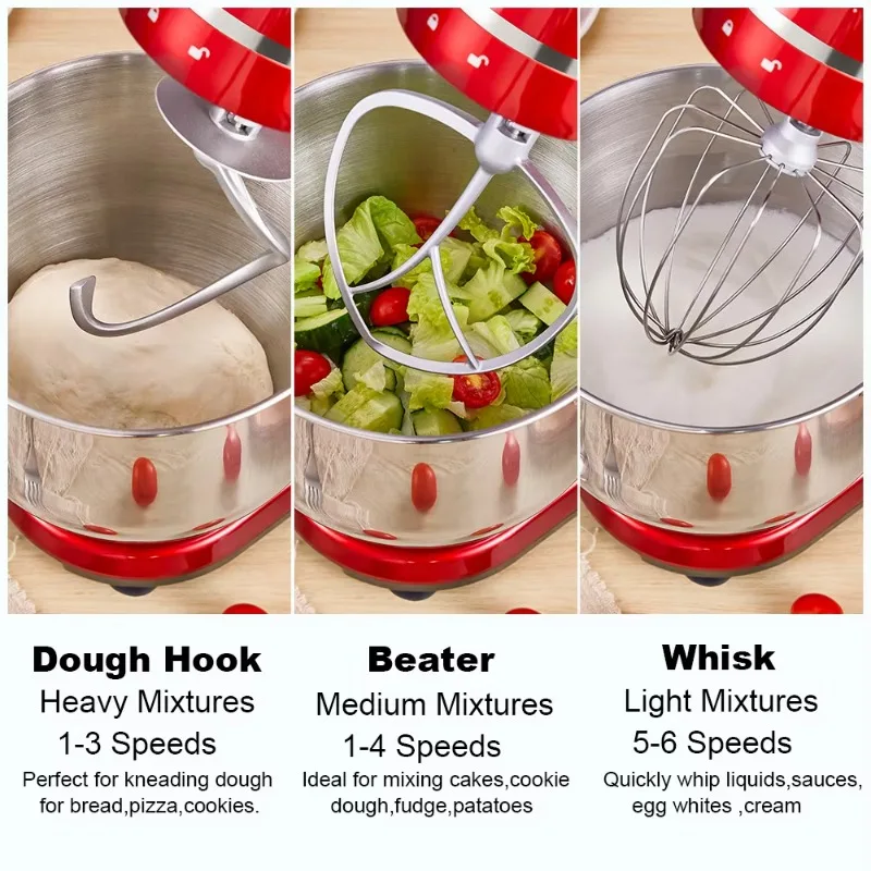 XMSJ BioloMix Kitchen Food Stand Mixer, Blender, Quiet Motor, Cream Egg Whisk, Whip Dough Kneader, 6-Speed, 1200 W, 6 L, DC