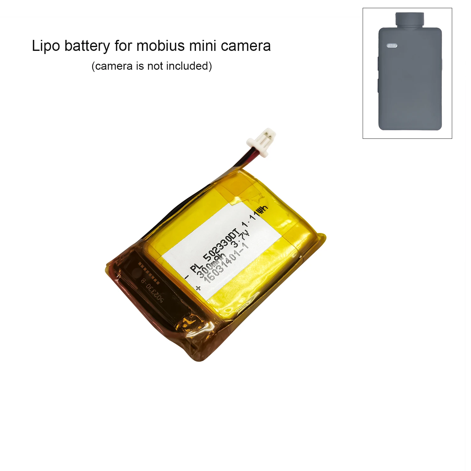 300mah 3.7V Pure Lipo Battery 502330 Polymer Lithium Ion / Li-ion for 1440P HD Mobius Mini Sports Camera Pocket Camcorder