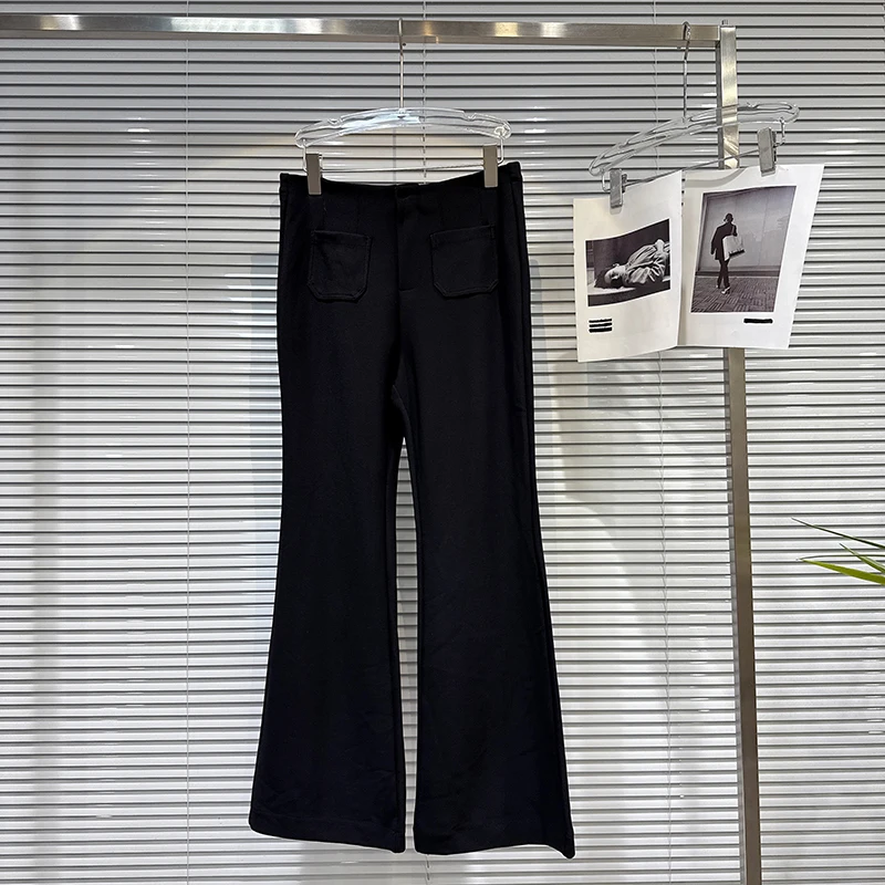 KBQ Solid Spliced Bowknots Slimming Pants for Women High Waist Temperament Chic Flare Trouser Female Fashion Autumn Style New