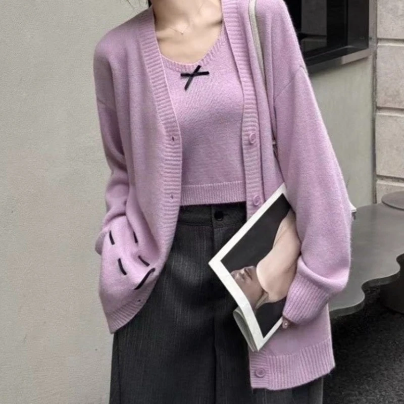 

Lazy Sweater Jacket Small Vest Set Women's 2025 Fall/winter Knitted Cardigan Two-piece Top