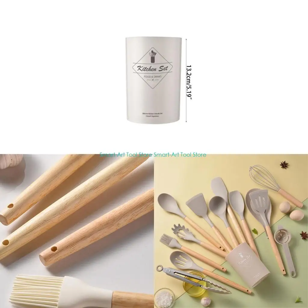 

E1PB 14 Pcs Durable Silicone Kitchen Utensil Set Tongs, Spoon, Spatula Handle Cooking Utensils Kitchen Gadget Tools Set