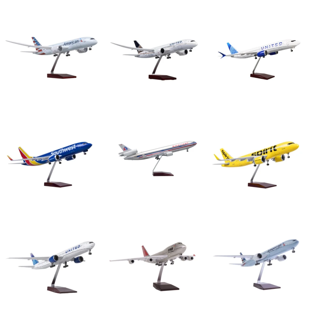 Avions à l'échelle 1:47, modèles américains A320/B777/B747/B787/B737 United en résine, souvenir avec lampe et base stable pour collection