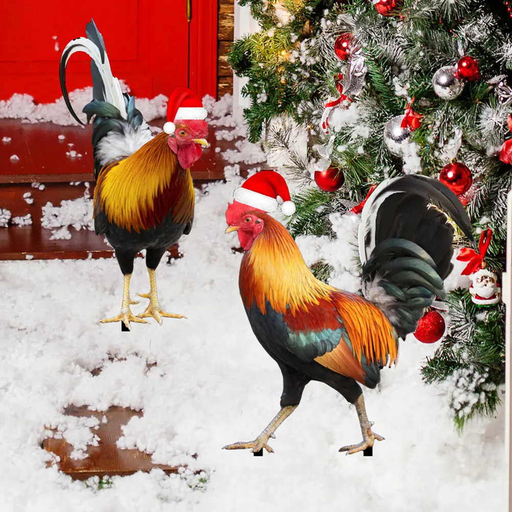2 قطعة قبعة عيد الميلاد حصص الدجاج الاكريليك في الهواء الطلق حديقة ديكورات للباحة واقعية مزدوجة الوجهين تمثال الفرخ رائعتين #5