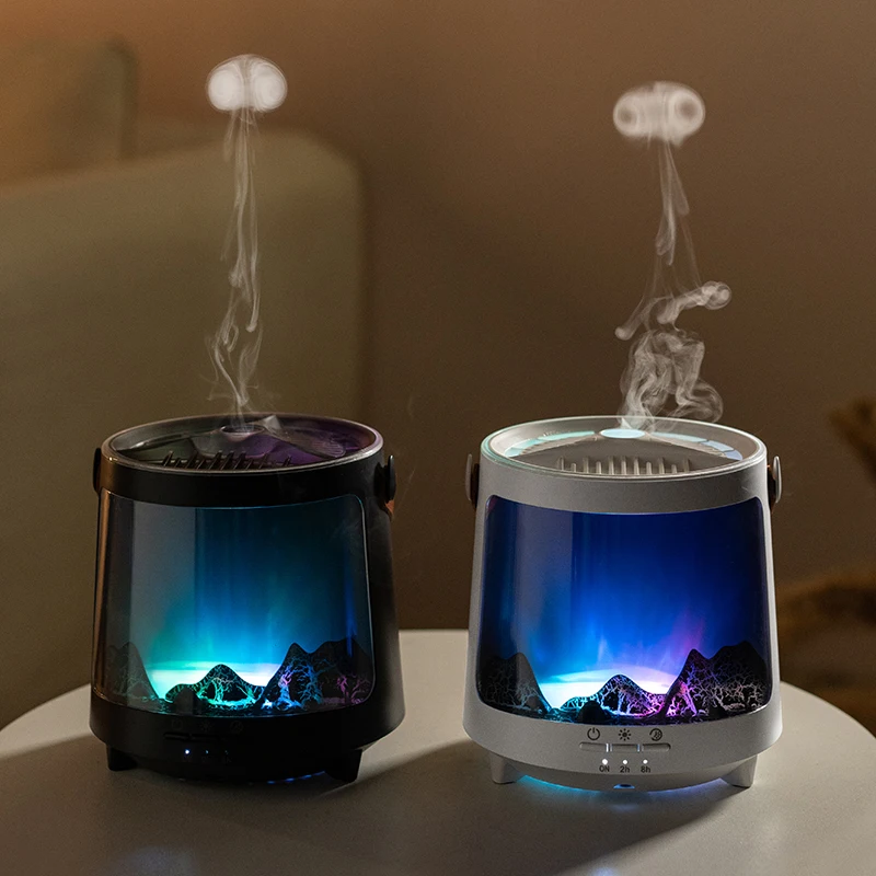 

Ароматический увлажнитель-диффузор 2026 Creative Aurora Jellyfish с эффектом пламени, настольный, разноцветный, имитация пламени, для ароматизации помещений