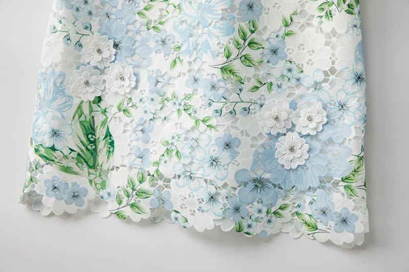 MIUXIMAO 2025 mode été broderie robes vert 3D robe florale a-ligne bleu court diamants robe femmes Vestides