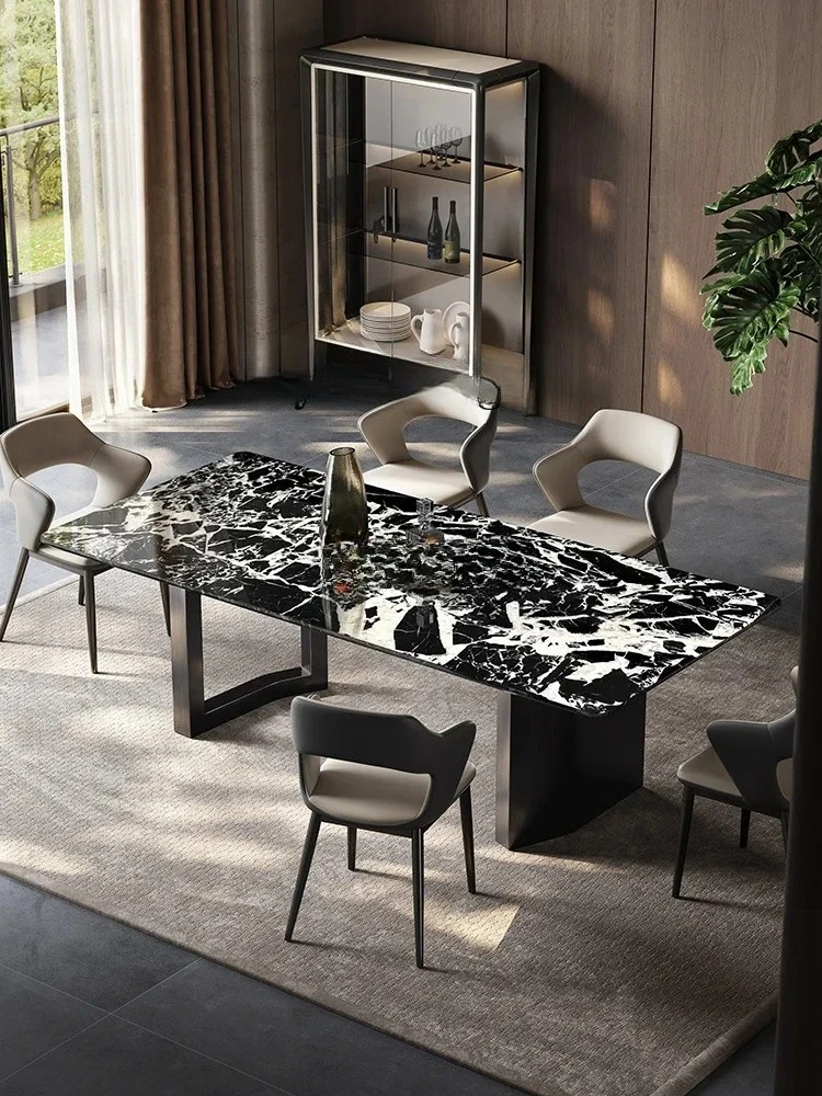 

Обеденный стол BXL из черного роскошного камня, минималистичный, в стиле лайт-люкс, современный, для виллы, домашний, из мрамора, со стульями