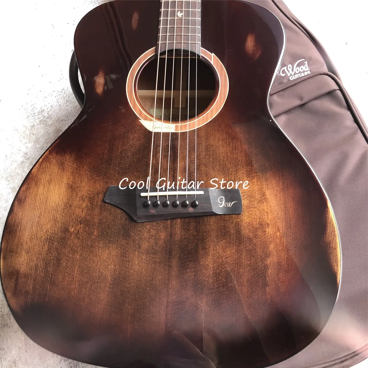 All Solid Wood Acoustic Guitar,OM Body,Caramel Color,40 Inches,Free Shipping