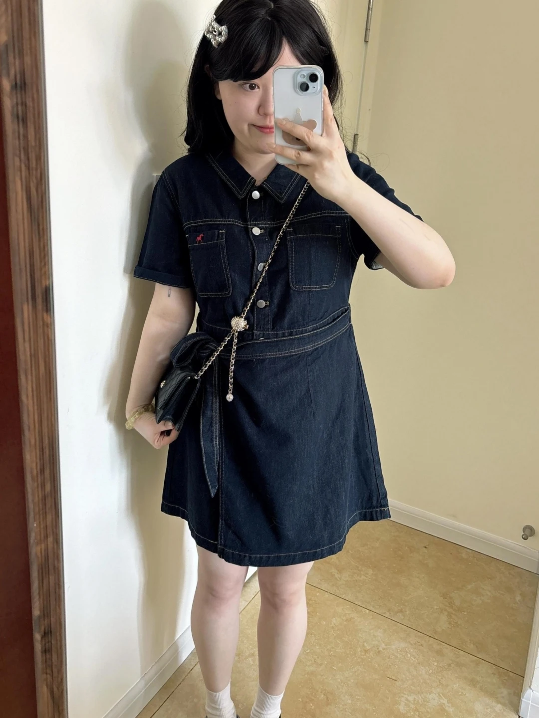 

Spring Summer New plus Size Denim Dress Retro Workwear A-Line Skirt Short Sleeve Zipper Back Casual Everyday Fashion