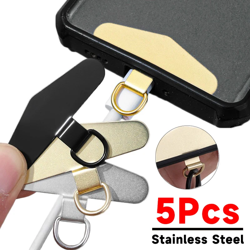 5PCS Stainless Steel Phone Lanyard Patch Gasket Ultra-thin Metal Phone Hanging Cord Tether Tabs Replacement Safety Connect Piece