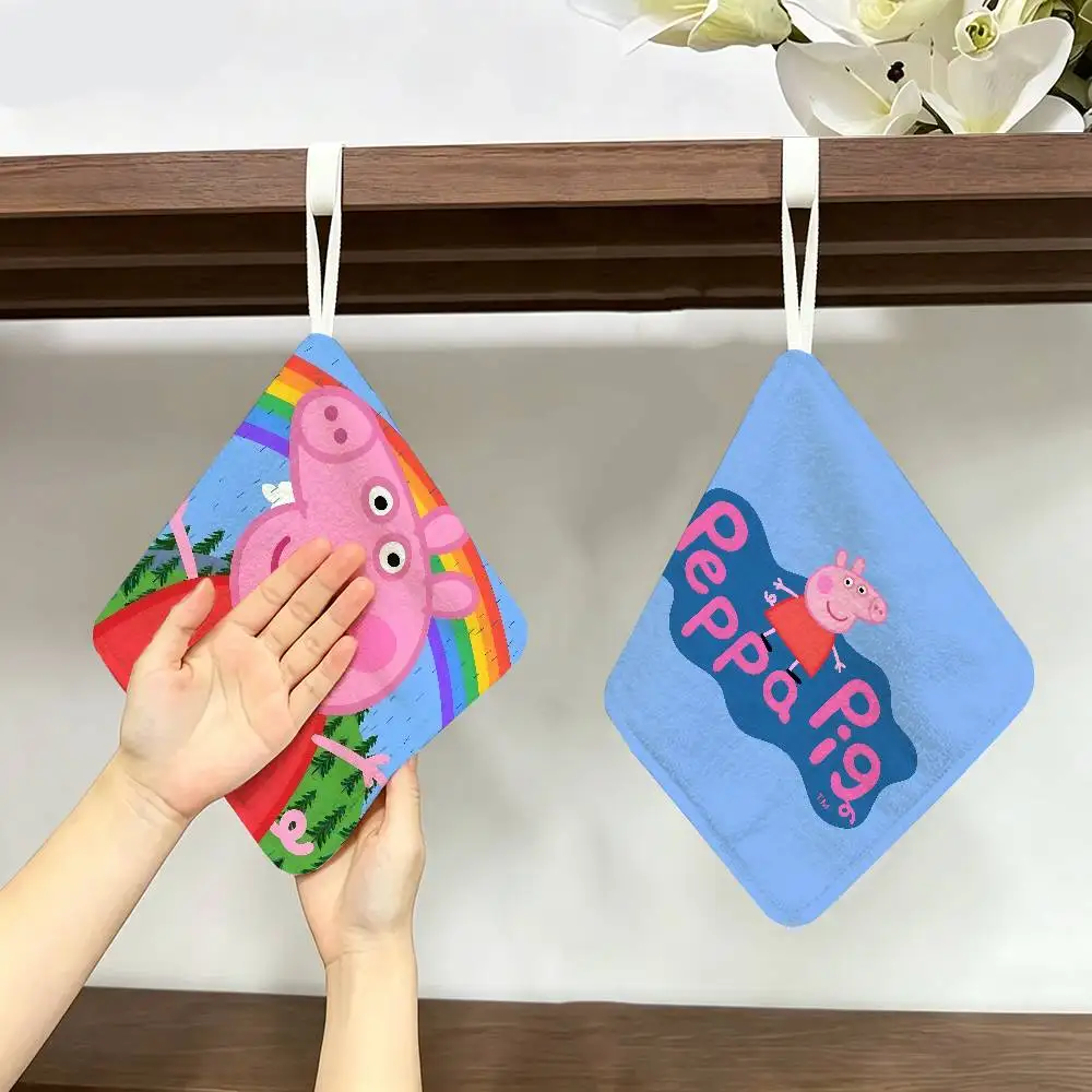 P-PeppaS P-PigS Cartoon Hanging Kitchen Towel, Polyester Cotton Material, Wear Resistant Hand Wiping Towel for Home