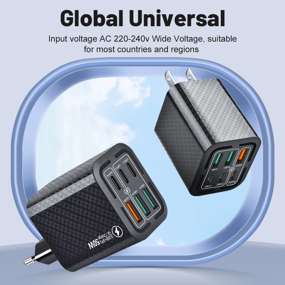 Total 150W USB Charger 6 Ports Type C Fast Charging Mobile Phone Wall Adapter EU/US Plug For iPhone 15 Samsung Xiaomi Huawei image 6