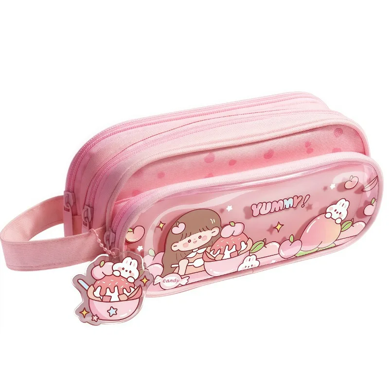 Hand Carry Large Capacity Children's Cartoon Simple High Quality Unisex Visual Waterproof Pencil Bag Stationery Box Storage Box