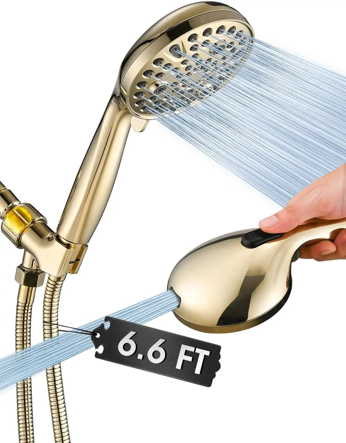 

Ручная душевая лейка высокого давления, 10 режимов, шланг из нержавеющей стали 79 дюймов, регулируемый кронштейн - золотой цвет