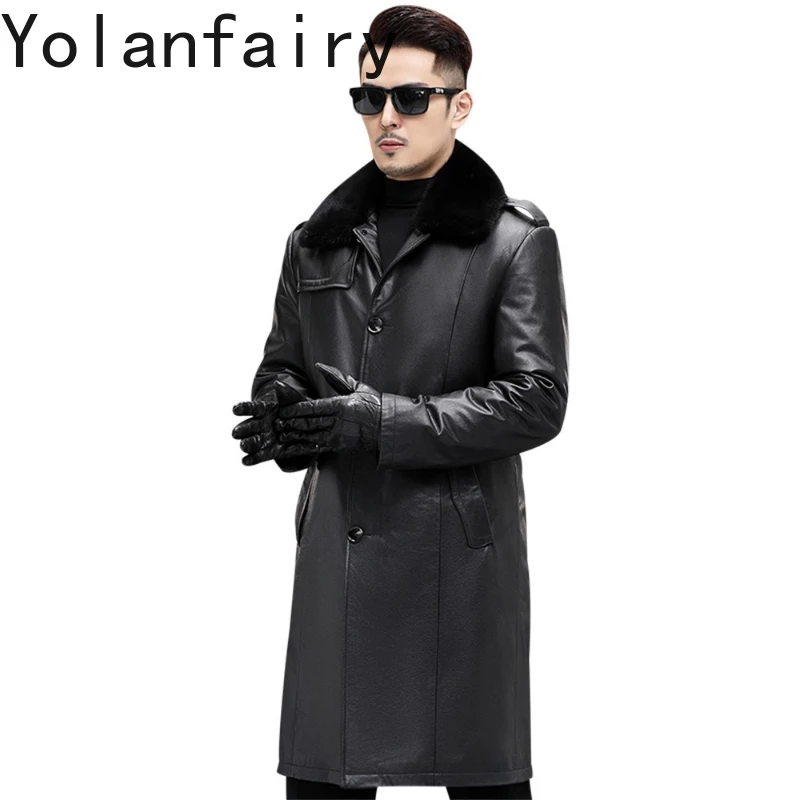 

YOLANFAIRY Genuine Cowhide Man Leather Jacket Luxury 2025 Detachable Mink Fur Liner Jacket for Men Long Warm Fur Coats Jackets