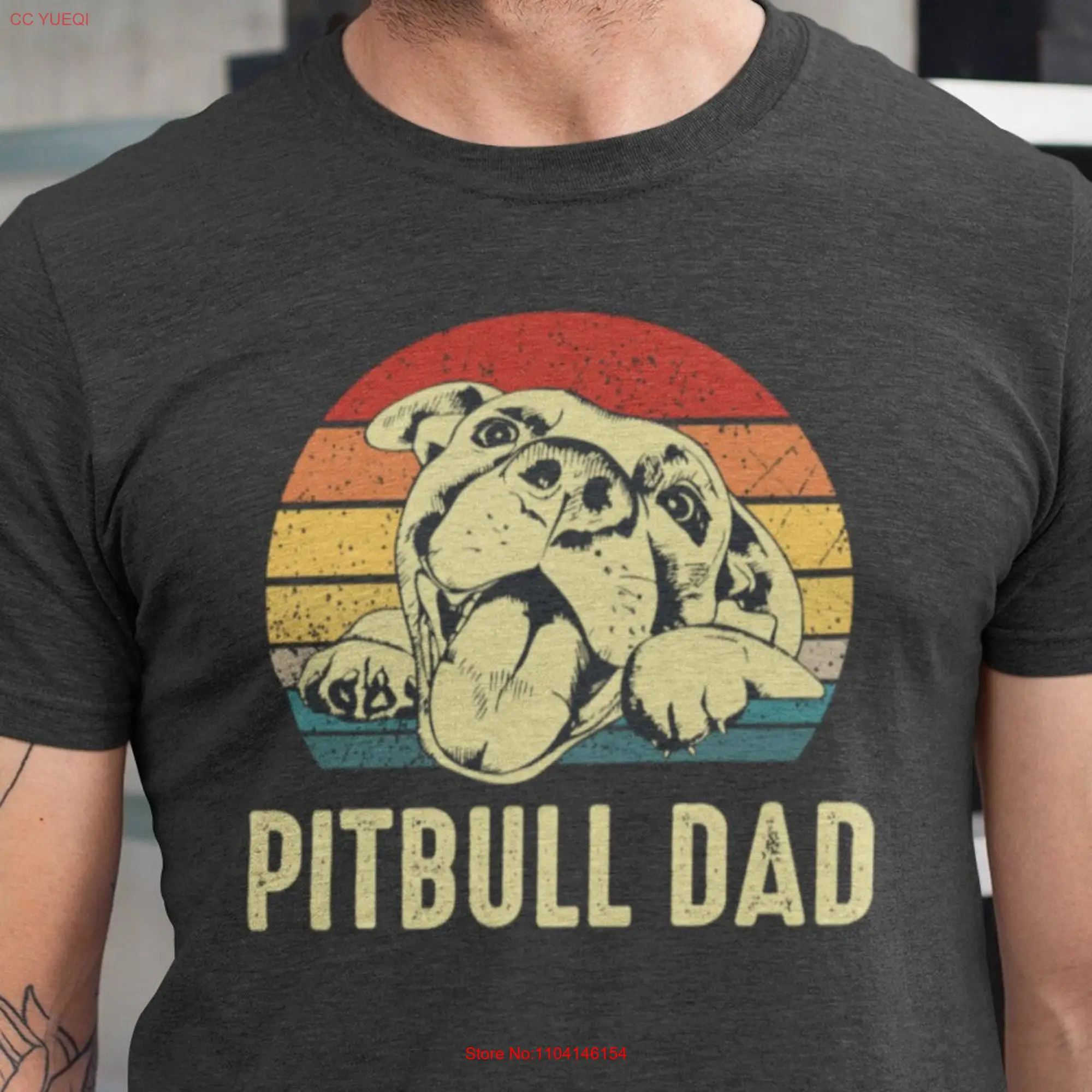 Dog Dad T Shirt Father Retro Pitbull Lover Owner Father's Day long or short sleeves