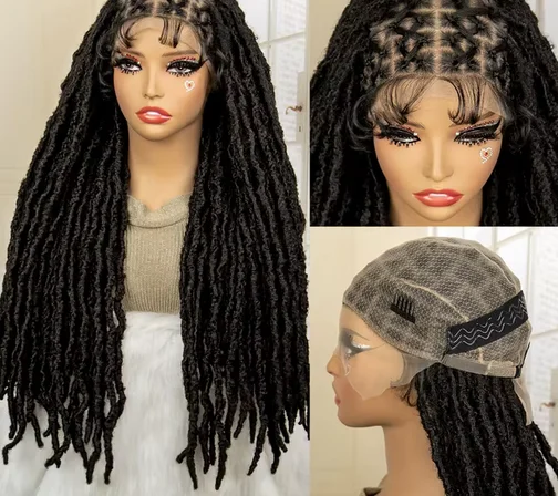 Synthetic Knotless Locs Braided Wigs for Black Women with Baby Hair Full Double Lace Braiding Wig Faux Locs Cornrow Braids Wig