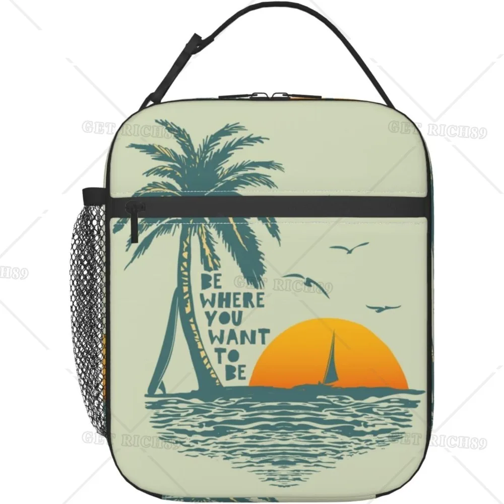 Sunsets Surf and Vintage Beaches Insulated Lunch Bag Reusable Leak Proof Lunch Box Portable Tote for Women Men Work, Office