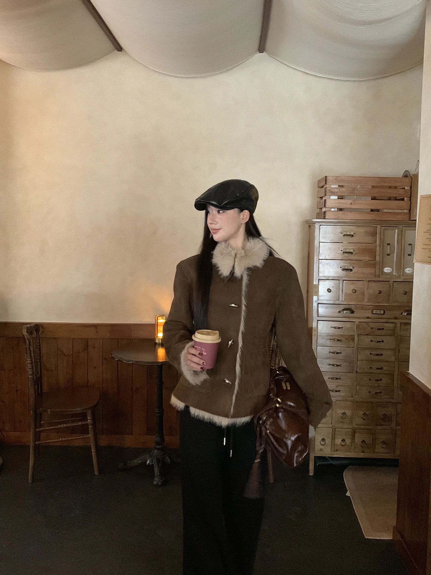 معطف نسائي أنيق من القطيفة باللون الأحمر، موديل خريف وشتاء جديد، سترة قطنية جذابة جداً بلون القهوة #5