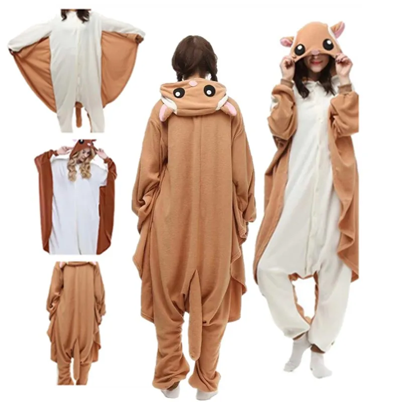 Squirrel Cosplay Jumpsuit Cartoon Animal Fantasy Costume Coral Fleece Hooded Sleepwear Outfits Halloween Carnival Party Suit