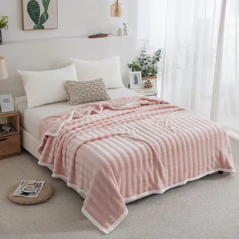 솔리드 컬러 플러시 푹신한 담요, 카와이 핑크 소프트 격자 무늬 침대 담요, 홈 여행 캠핑에 적합한 다기능 담요