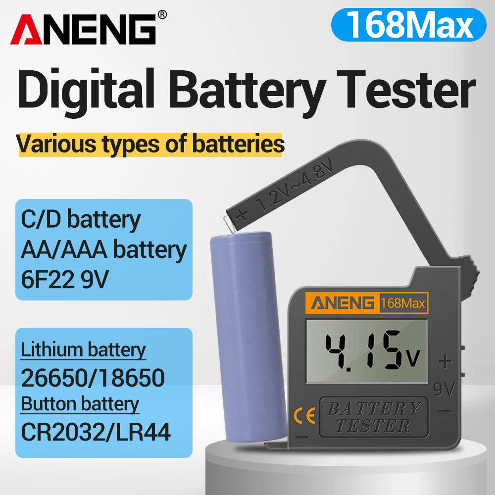 Digitaler Lithium-Batterie-Tester, 168 Max Kapazität, Volt-Test, Coulomb-Zähler, Messgerät, Anzeige, Analysator, Überprüfen Sie AAA AA-Knopfzellenwerkzeuge