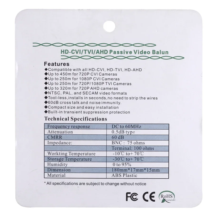 ESCAM 2 pz/lotto HD 720P/1080P CVI/TVI/AHD Balun Video passivo connettore BNC a UTP Cat5/5e/6 Video Balun ricetrasmettitori passivi